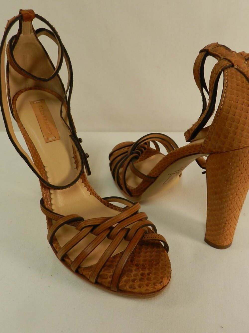 Reed Krakoff Snakeskin Leather strap heels sandals brown Italy Size 36.5 US 6.5